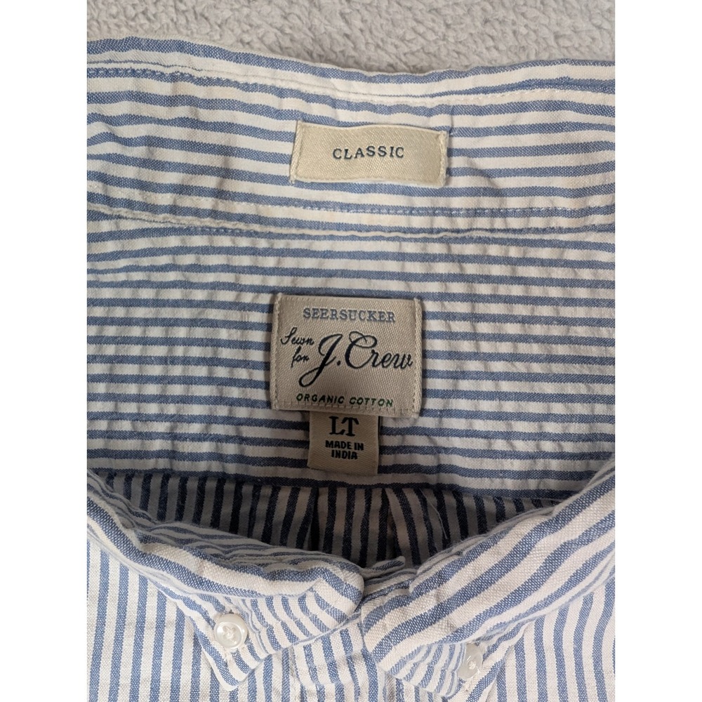 J.Crew Mens Seersucker Short Sleeve Button Down Shirt Blue White Stripe LT BG439 - Picture 3 of 11